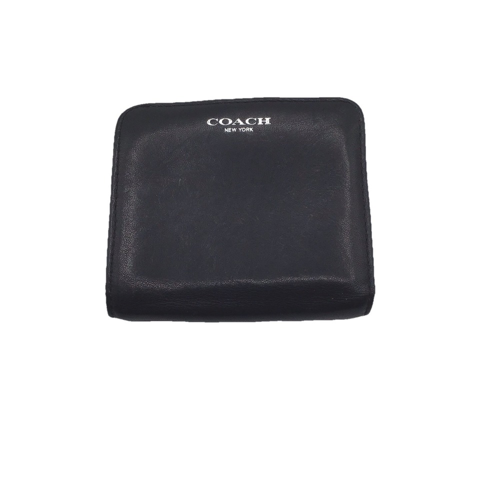 Vintage Coach New York Black Leather Bifold Wallet Coin Zip Pocket ID Window